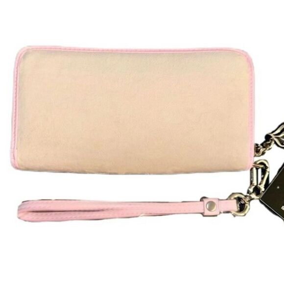 Juicy Couture Pink Beige Twig Dogs Embroidered Velour Wallet Wristlet Clutch Bag - Picture 6 of 12
